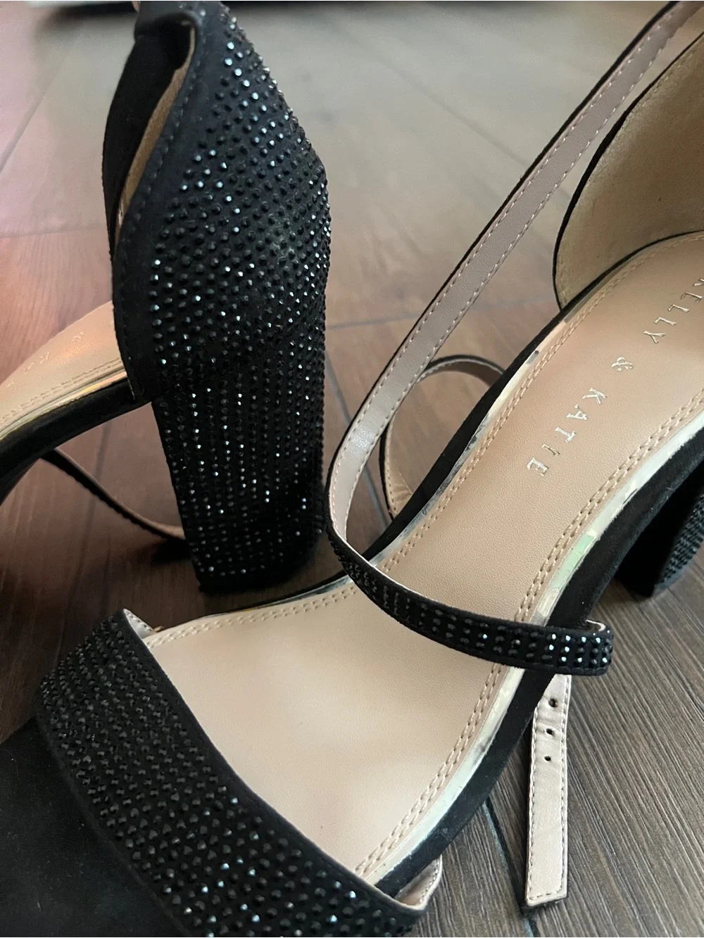 Kelly & Katie Black Rhinestone Ankle-Strap Heels